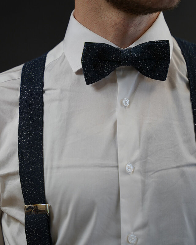 Sir Redman Suspenders and bow tie combo pack | Blue/white speckled | Traditional Suspenders for men