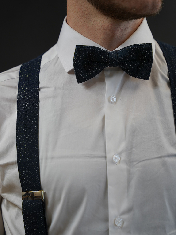 Sir Redman Paquete combinado de tirantes y pajarita | Azul/blanco moteado | Tirantes tradicionales para hombre