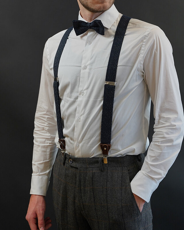 Sir Redman Paquete combinado de tirantes y pajarita | Azul/blanco moteado | Tirantes tradicionales para hombre