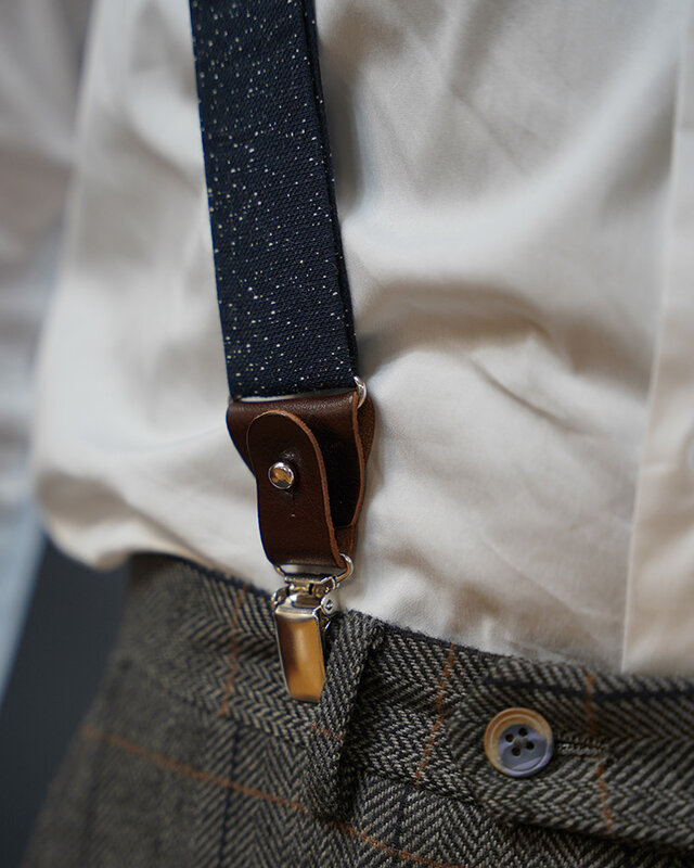 Sir Redman Suspenders and bow tie combo pack | Blue/white speckled | Traditional Suspenders for men