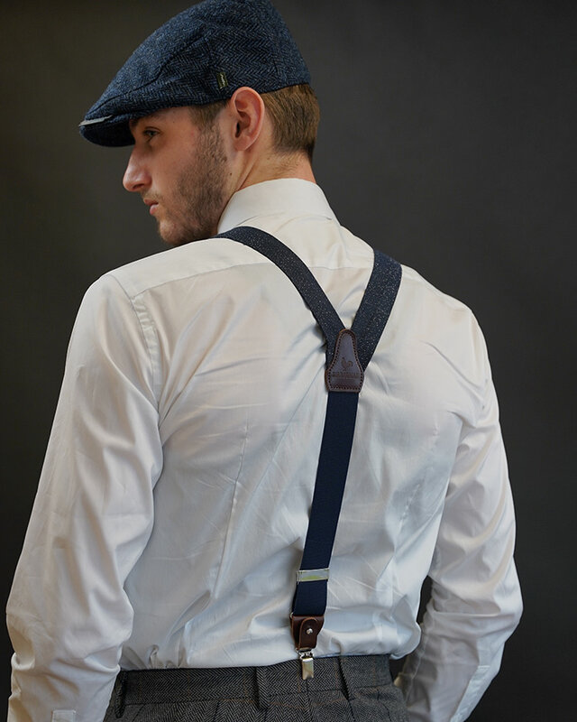 Sir Redman Hosenträger und Fliege Kombi-Paket | Blau/weiß gesprenkelt | Traditionelle Hosenträger für Männer