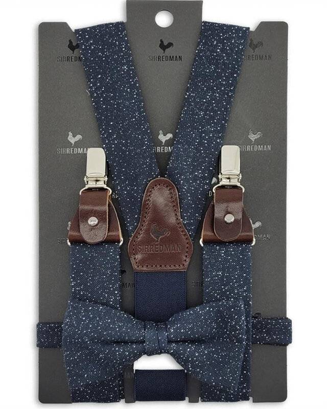 Sir Redman Paquete combinado de tirantes y pajarita | Azul/blanco moteado | Tirantes tradicionales para hombre