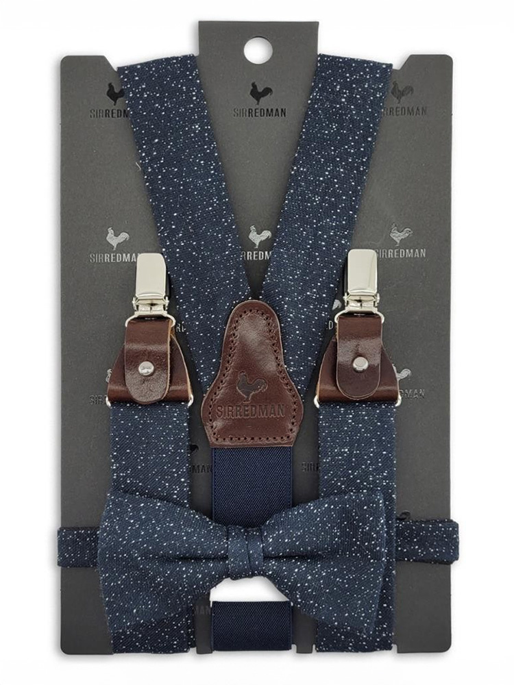 Sir Redman Paquete combinado de tirantes y pajarita | Azul/blanco moteado | Tirantes tradicionales para hombre