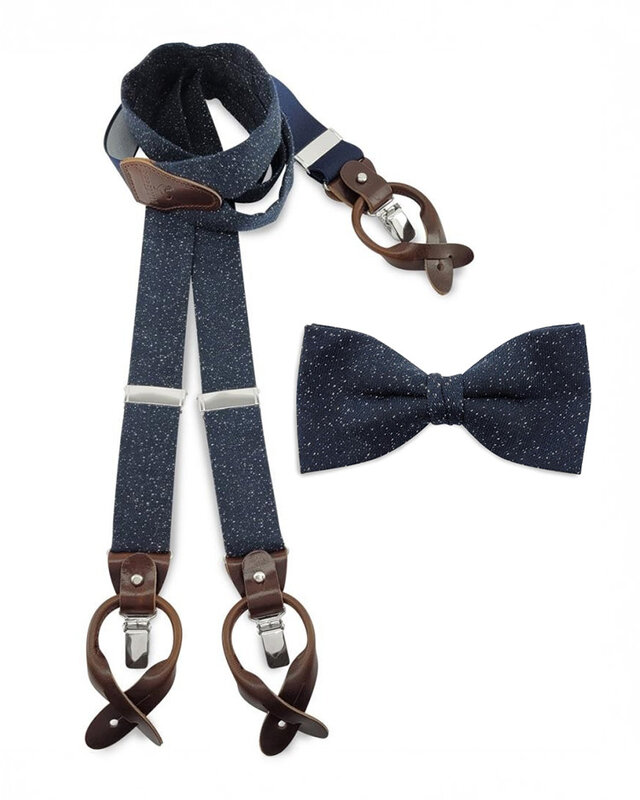 Sir Redman Suspenders and bow tie combo pack | Blue/white speckled | Traditional Suspenders for men