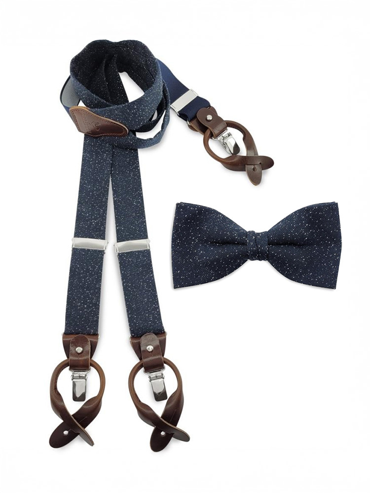 Sir Redman Bretels en Vlinderdas combipack | Blauw/wit gespikkeld | Traditionele bretels voor heren