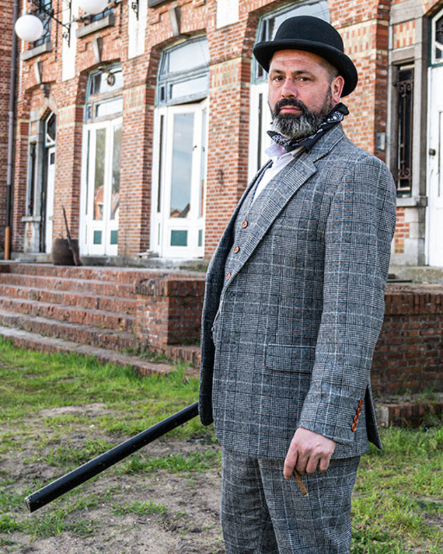 Traje de tweed de 3 piezas Pata de gallo gris claro