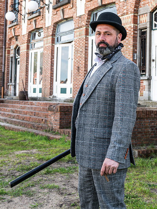 Traje de tweed de 3 piezas Pata de gallo gris claro