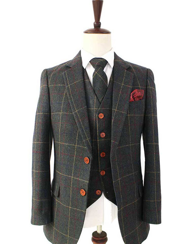 Costume sur mesure pour homme | costume 3 pièces | sergé à carreaux vert foncé | Arthur Shelby | oeillères en forme de pics