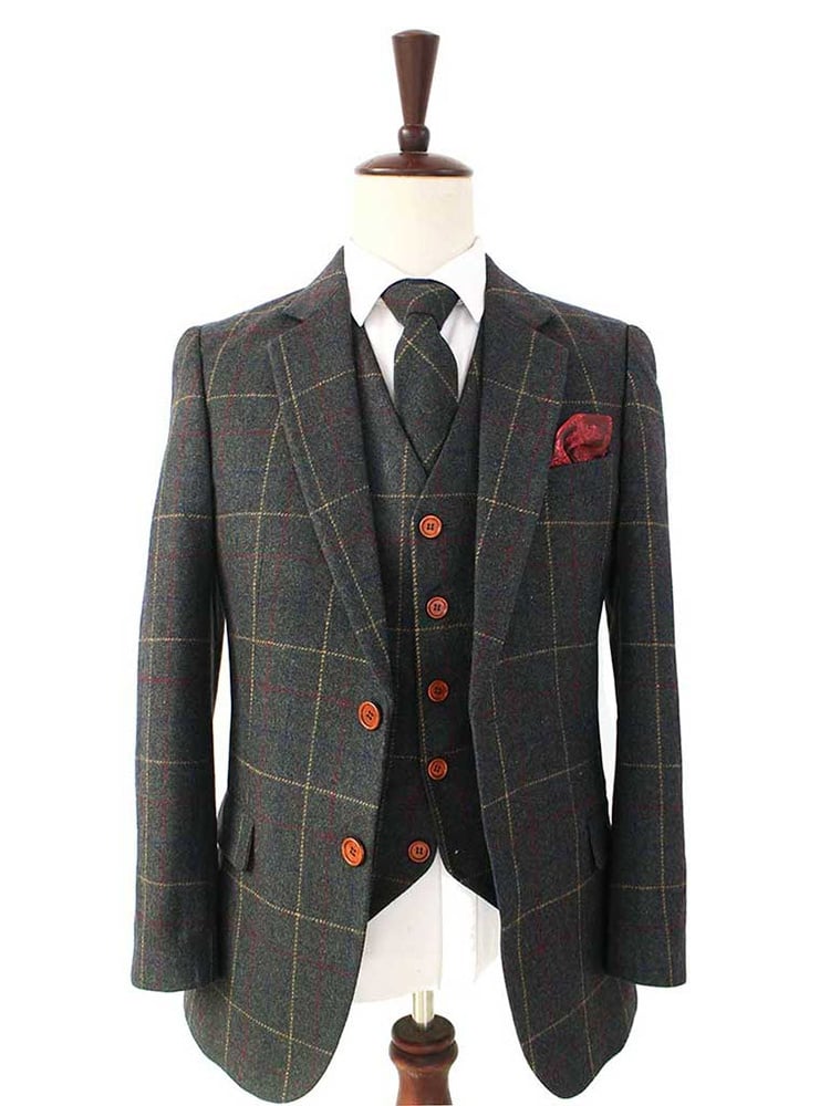 Men's tailored suit | 3-piece suit | dark green overcheck twill | Arthur Shelby | peaky blinders
