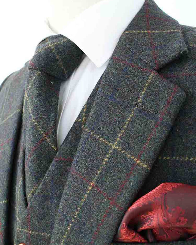 Costume sur mesure pour homme | costume 3 pièces | sergé à carreaux vert foncé | Arthur Shelby | oeillères en forme de pics