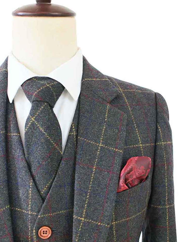 Traje sastre hombre | Traje 3 piezas | sarga overcheck verde oscuro | Arthur Shelby | peaky blinders