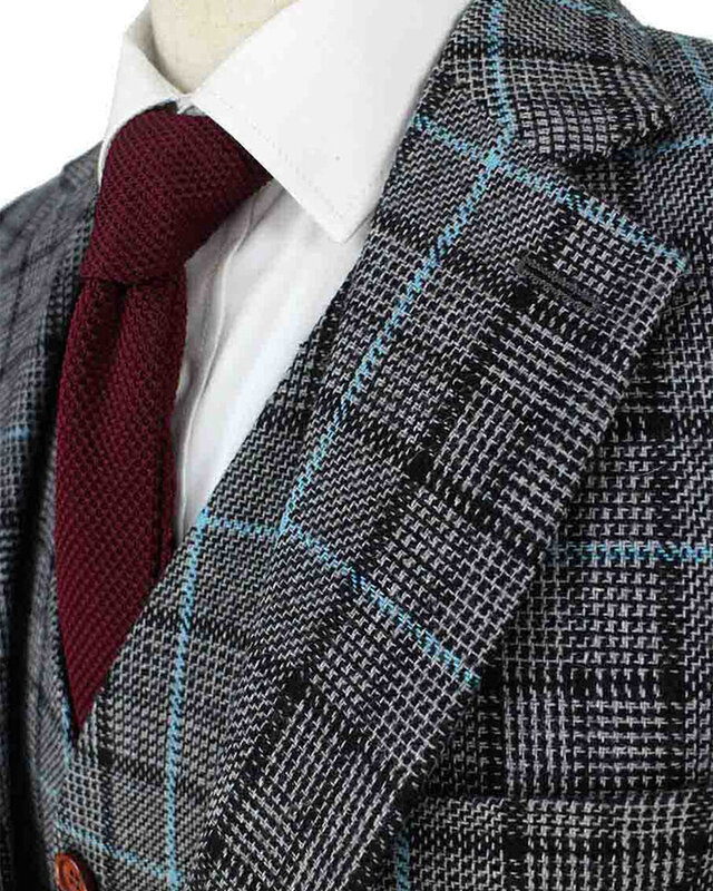 Traje sastre hombre | Traje 3 piezas | gris/ azul cielo Pied-de-poule | Danny Whizz-Bang | peaky blinders