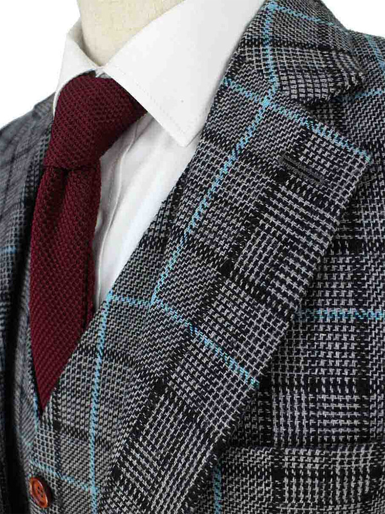 Maatpak voor heren | 3-delig pak | grijs/hemelblauw Pied-de-poule | Danny Whizz-Bang | peaky blinders