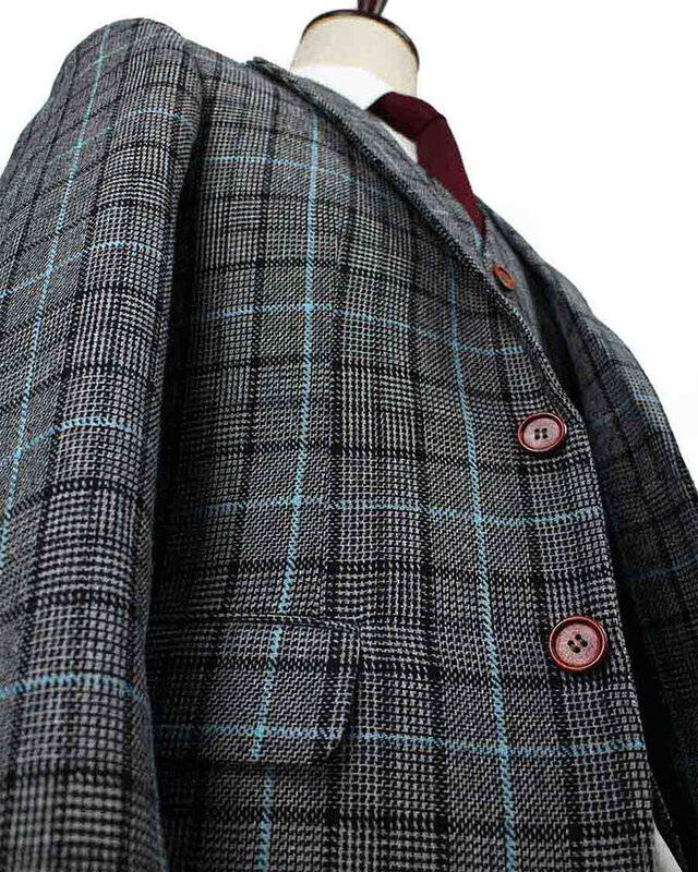 Maatpak voor heren | 3-delig pak | grijs/hemelblauw Pied-de-poule | Danny Whizz-Bang | peaky blinders