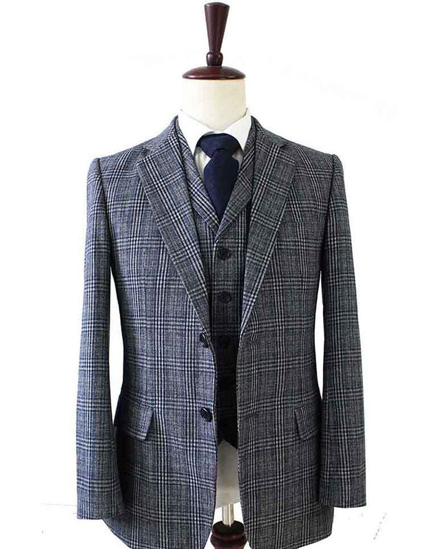 Maatpak voor heren | 3-delig pak | grijs/blauw plaid | Charlie Strong | peaky blinders