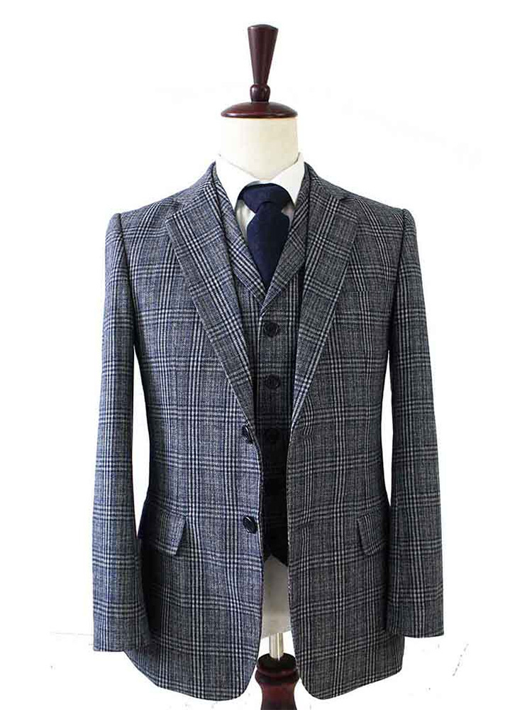 Maatpak voor heren | 3-delig pak | grijs/blauw plaid | Charlie Strong | peaky blinders