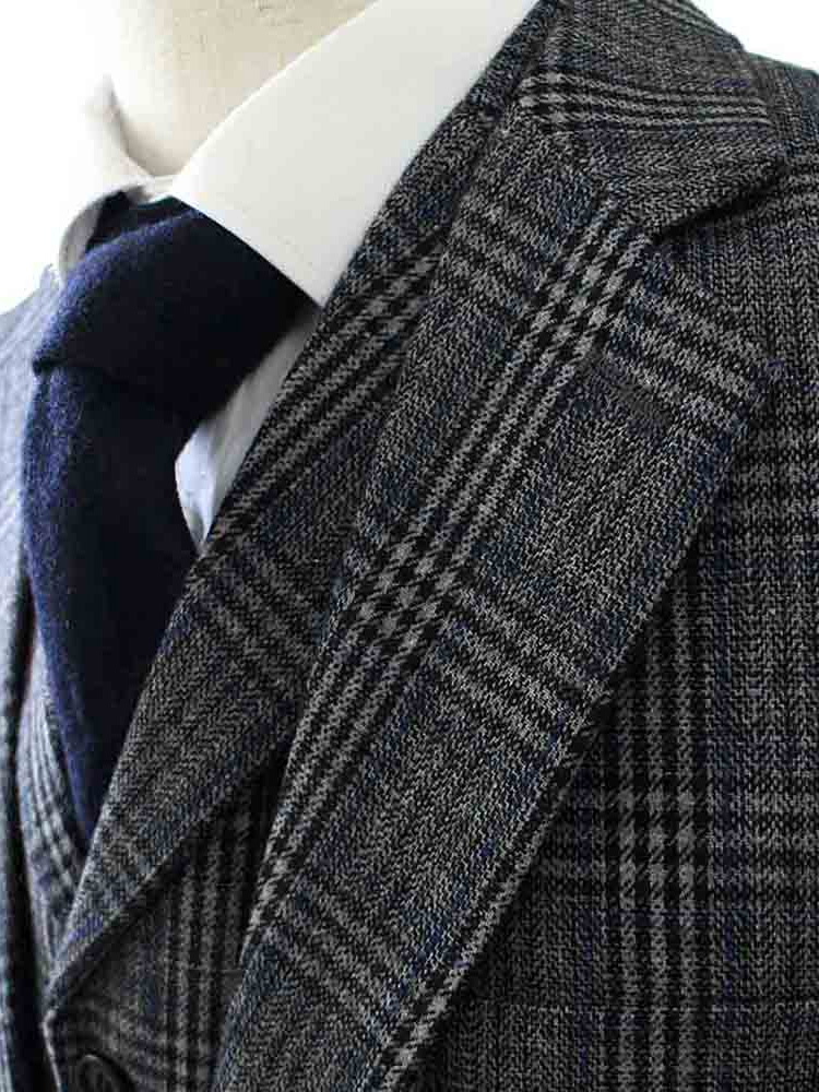 Men's tailored suit | 3-piece suit | grey/blue plaid | Charlie Strong | peaky blinders