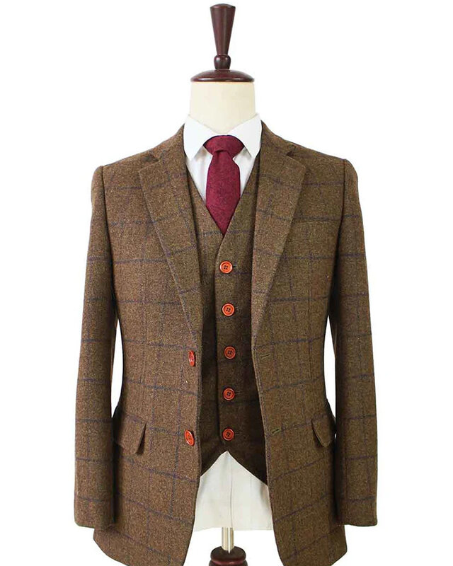 Traje sastre hombre | Traje 3 piezas | Tweed Windowpane marrón | Michael Gray | Peaky Blinders