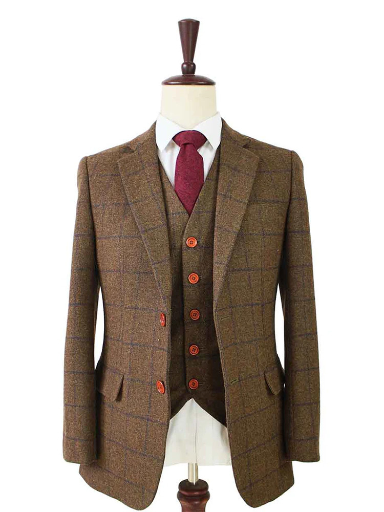 Costume sur mesure pour homme | costume 3 pièces | tweed Windowpane marron | Michael Gray | Peaky Blinders