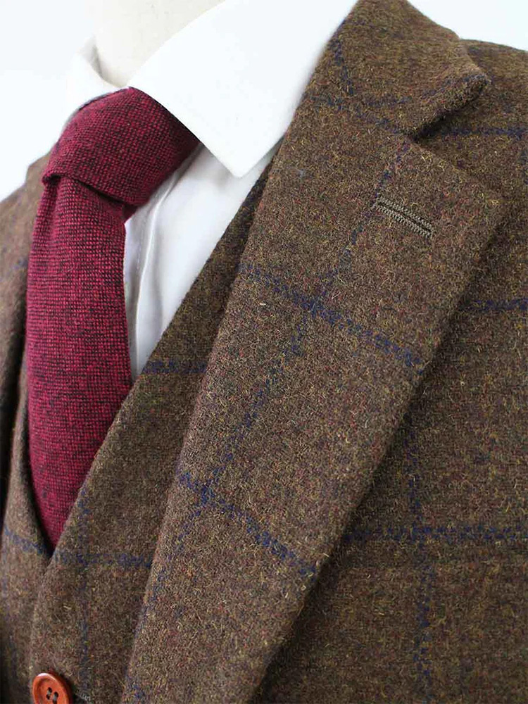 Maatpak voor heren | 3-delig pak | bruin Windowpane tweed | Michael Gray | Peaky Blinders