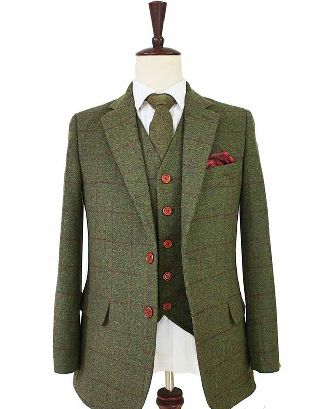 Maatpak voor heren | 3-delig pak | olijfgroen Windowpane tweed | Michael Gray | Peaky Blinders
