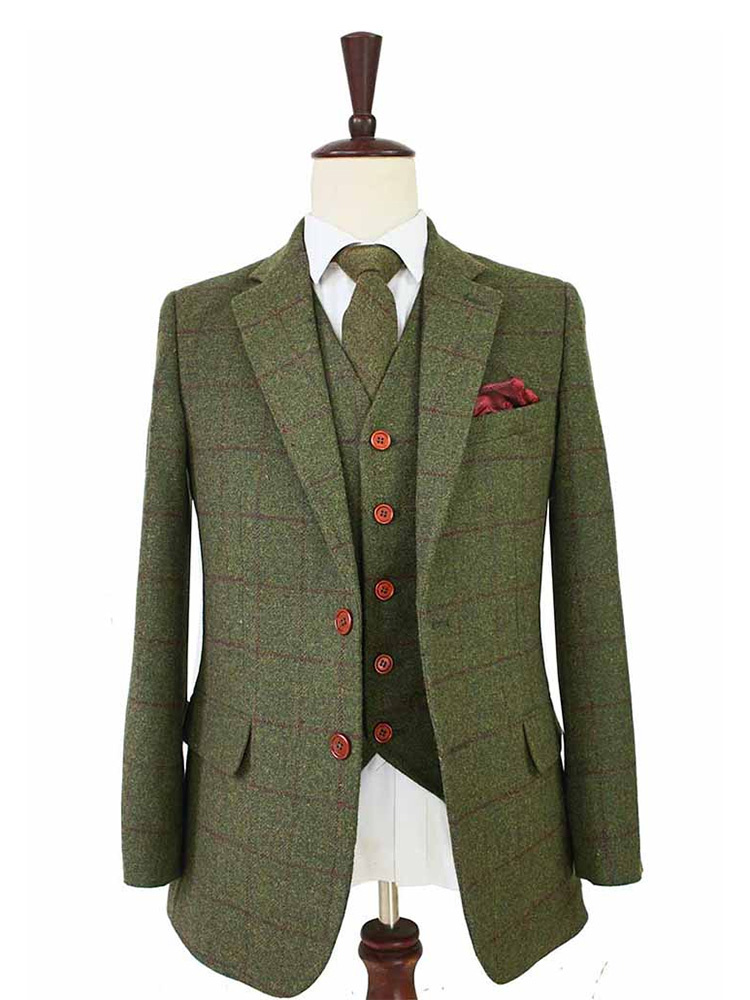 Maatpak voor heren | 3-delig pak | olijfgroen Windowpane tweed | Michael Gray | Peaky Blinders