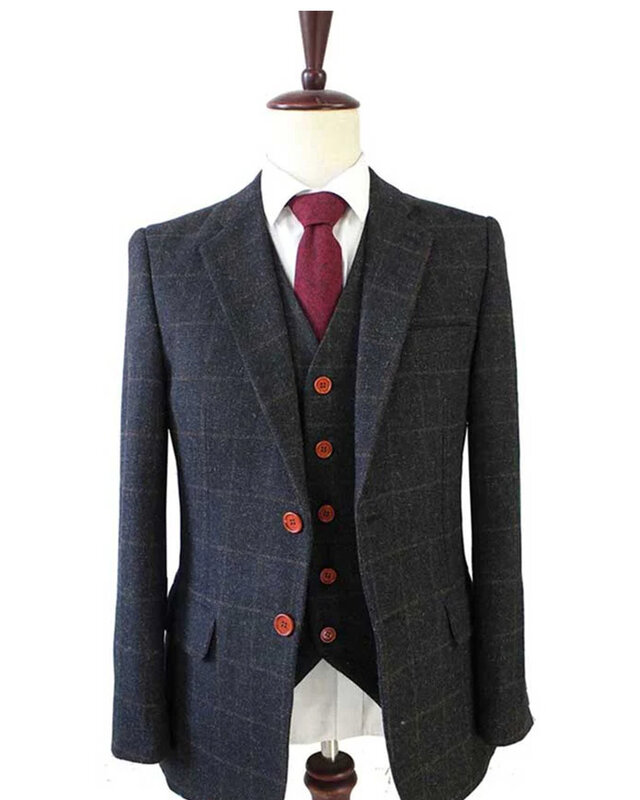 Herren Maßanzug | 3-teiliger Anzug | dunkelgrauer Windowpane Tweed | Michael Gray | Peaky Blinders