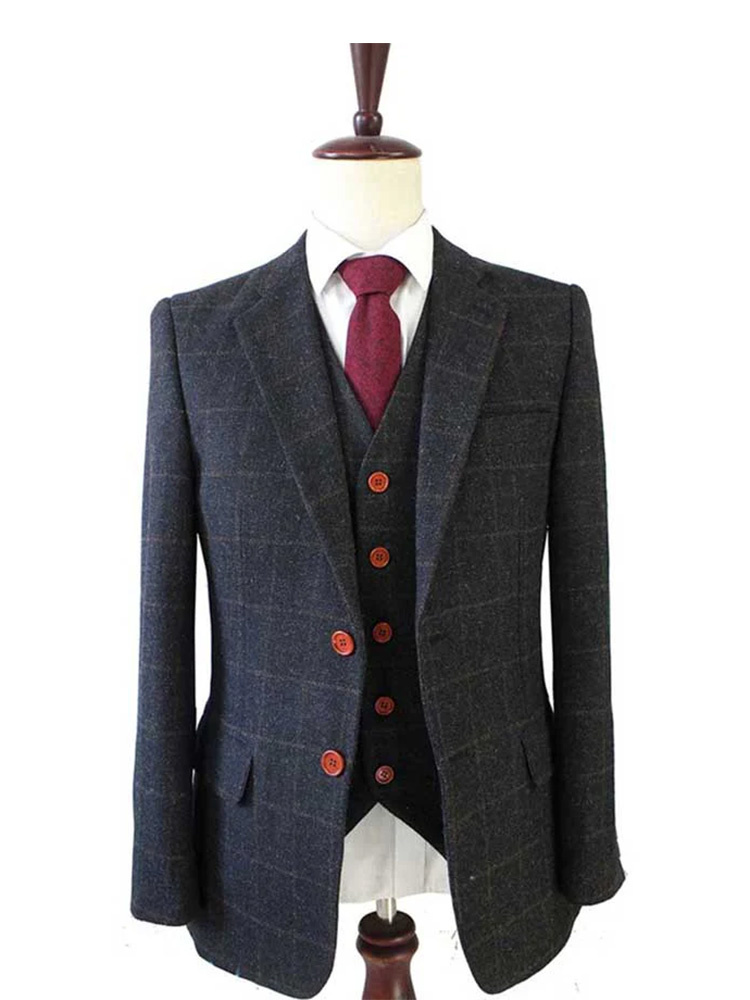Traje sastre hombre | Traje 3 piezas | Gris oscuro Windowpane tweed | Michael Gray | Peaky Blinders