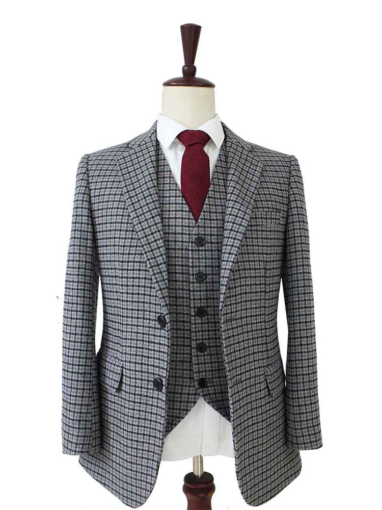 Costume sur mesure pour homme | Costume 3 pièces | Pied-de-poule gris | Finn Shelby | Peaky Blinders