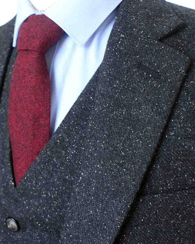 Traje sastre hombre | Traje 3 piezas | Clásico negro moteado | Thomas Shelby | Peaky Blinders