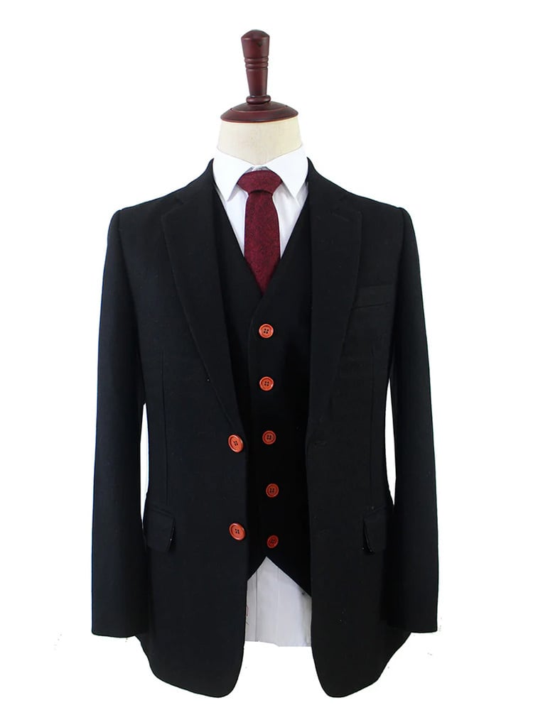 Men's tailored suit | 3-piece suit | black tweed | Alfie Solomons | Peaky Blinders