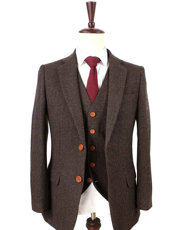 Traje sastre hombre | Traje 3 piezas | Espiga marrón | Thomas Shelby | Peaky Blinders