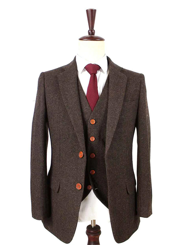 Traje sastre hombre | Traje 3 piezas | Espiga marrón | Thomas Shelby | Peaky Blinders