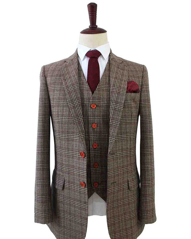 Costume sur mesure pour homme | costume 3 pièces | brun/beige Prince de Galles | Arthur Shelby | Peaky Blinders