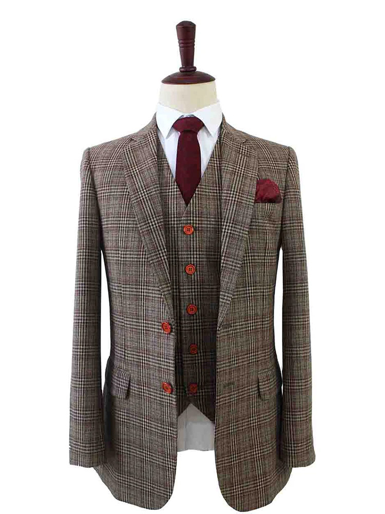 Men's tailored suit | 3-piece suit | brown/beige Prince of Wales | Arthur Shelby | Peaky Blinders