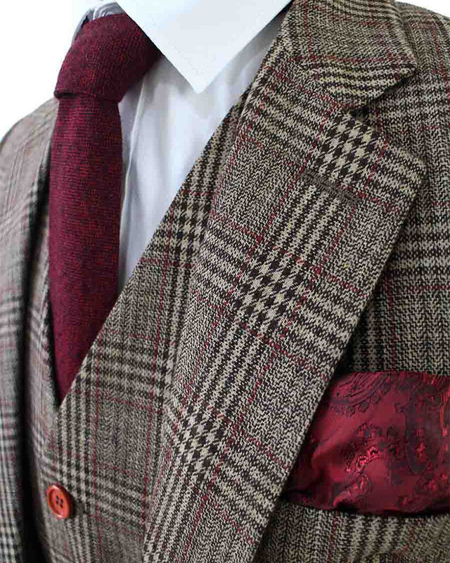 Traje sastre hombre | Traje 3 piezas | Marrón/beige Príncipe de Gales | Arthur Shelby | Peaky Blinders