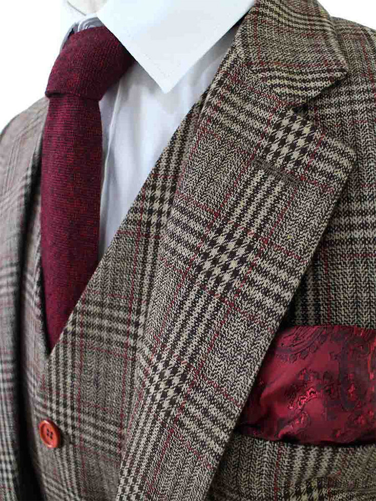 Herren Maßanzug | 3-teiliger Anzug | braun/beige Prince of Wales | Arthur Shelby | Peaky Blinders