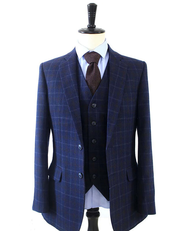 Maßanzug für Herren | 3-teiliger Anzug | marineblauer Overcheck Twill | Arthur Shelby | Peaky Blinders