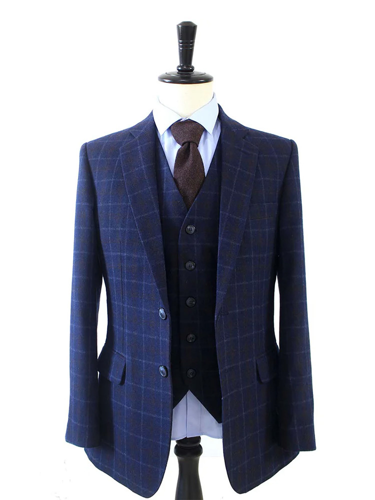 Maatpak voor heren | 3-delig pak | marineblauw overcheck Twill | Arthur Shelby | Peaky Blinders