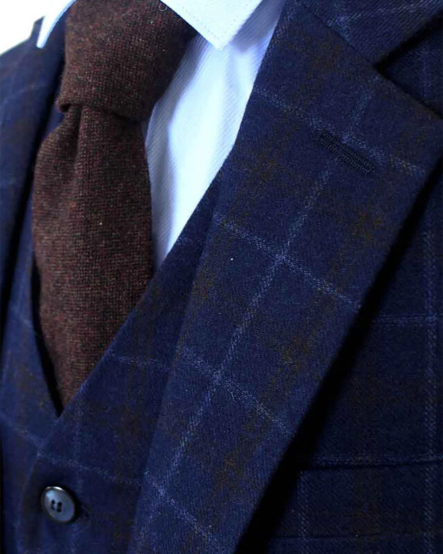 Traje a medida para hombre | Traje de 3 piezas | Azul marino sobrechecado Twill | Arthur Shelby | Peaky Blinders
