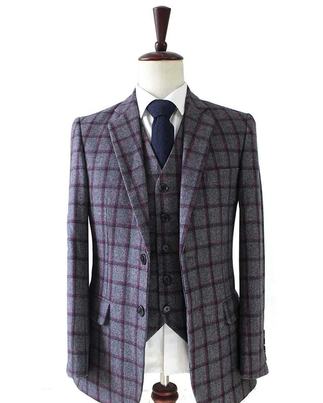 Costume sur mesure pour homme | costume 3 pièces | gris/rouge Windowpane | Michael Gray | Peaky Blinders