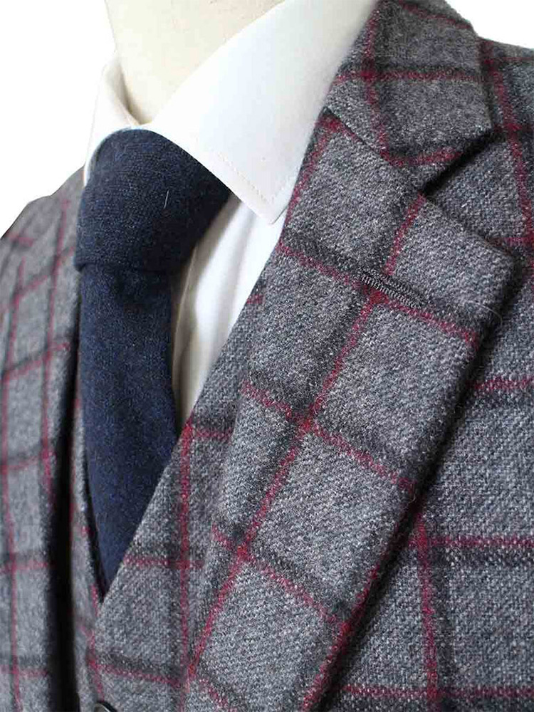 Costume sur mesure pour homme | costume 3 pièces | gris/rouge Windowpane | Michael Gray | Peaky Blinders