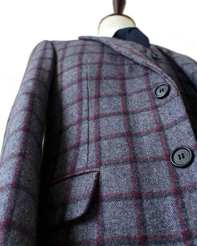 Traje sastre hombre | Traje 3 piezas | gris/rojo Windowpane | Michael Gray | Peaky Blinders