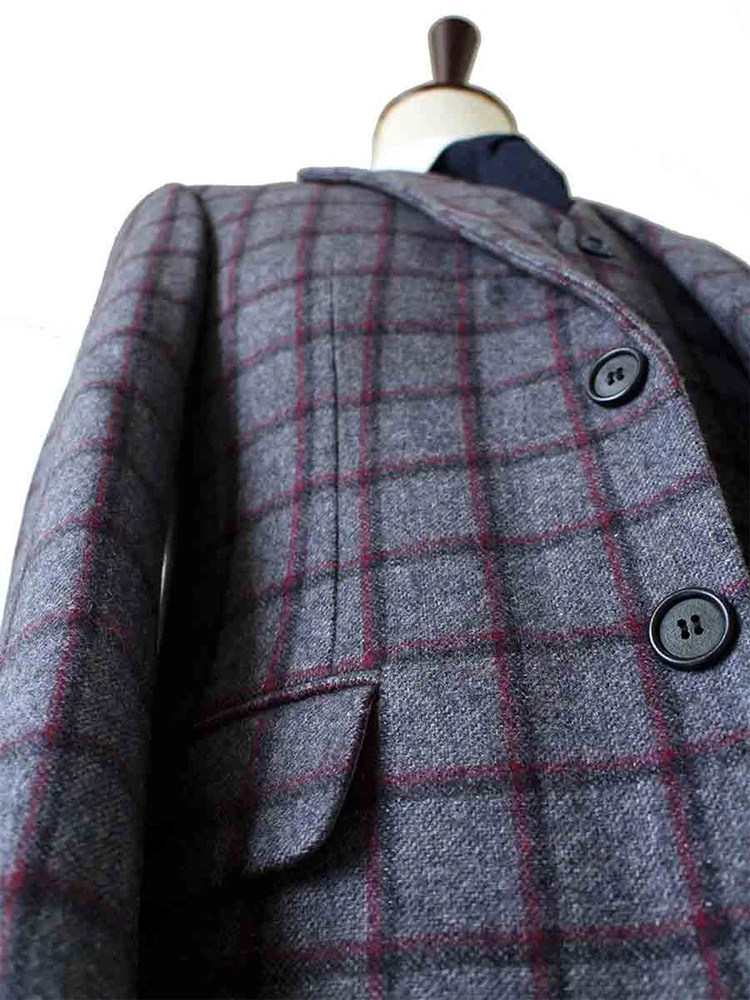 Herren Maßanzug | 3-teiliger Anzug | grau/rot Windowpane | Michael Gray | Peaky Blinders