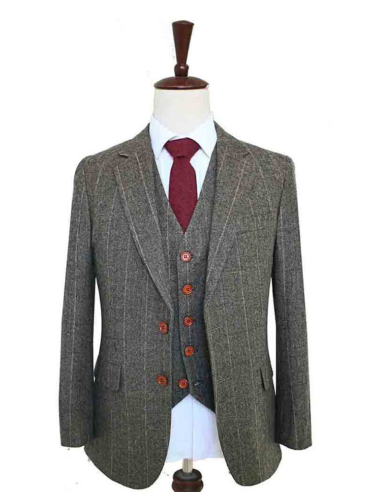 Traje sastre hombre | Traje 3 piezas | Espiga verde | Finn Shelby | Peaky Blinders