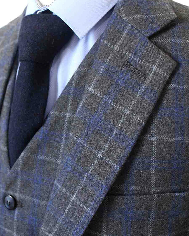 Maatpak voor heren | 3-delig pak | grijs/blauw Overcheck Twill | Johnny Dogs | Peaky Blinders