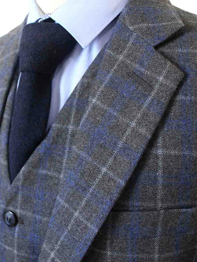 Maatpak voor heren | 3-delig pak | grijs/blauw Overcheck Twill | Johnny Dogs | Peaky Blinders