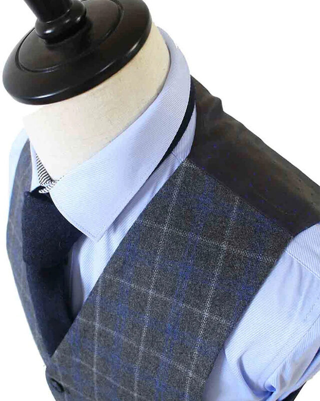 Herren Maßanzug | 3-teiliger Anzug | grau/blauer Overcheck Twill | Johnny Dogs | Peaky Blinders