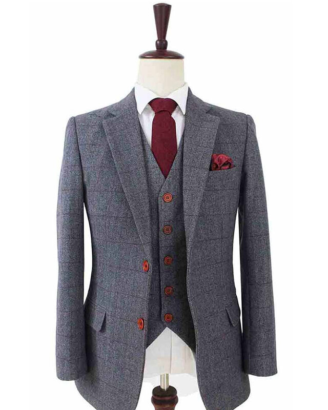 Traje sastre hombre | Traje 3 piezas | A cuadros gris/rojo | Aberama Gold | Peaky Blinders