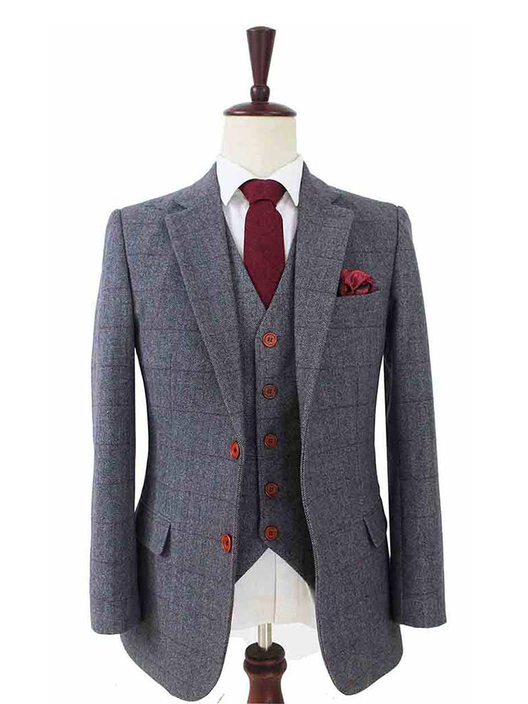 Herren Maßanzug | 3-teiliger Anzug | grau/rot kariert | Aberama Gold | Peaky Blinders